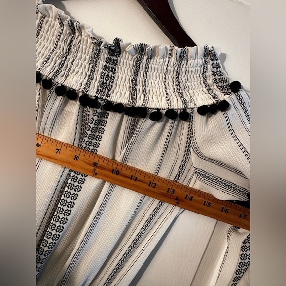 LINE + DOT Revolve SMALL Alexis Black White Pom Pom Gauzy Off Shoulder Mini Sexy - Picture 9 of 11